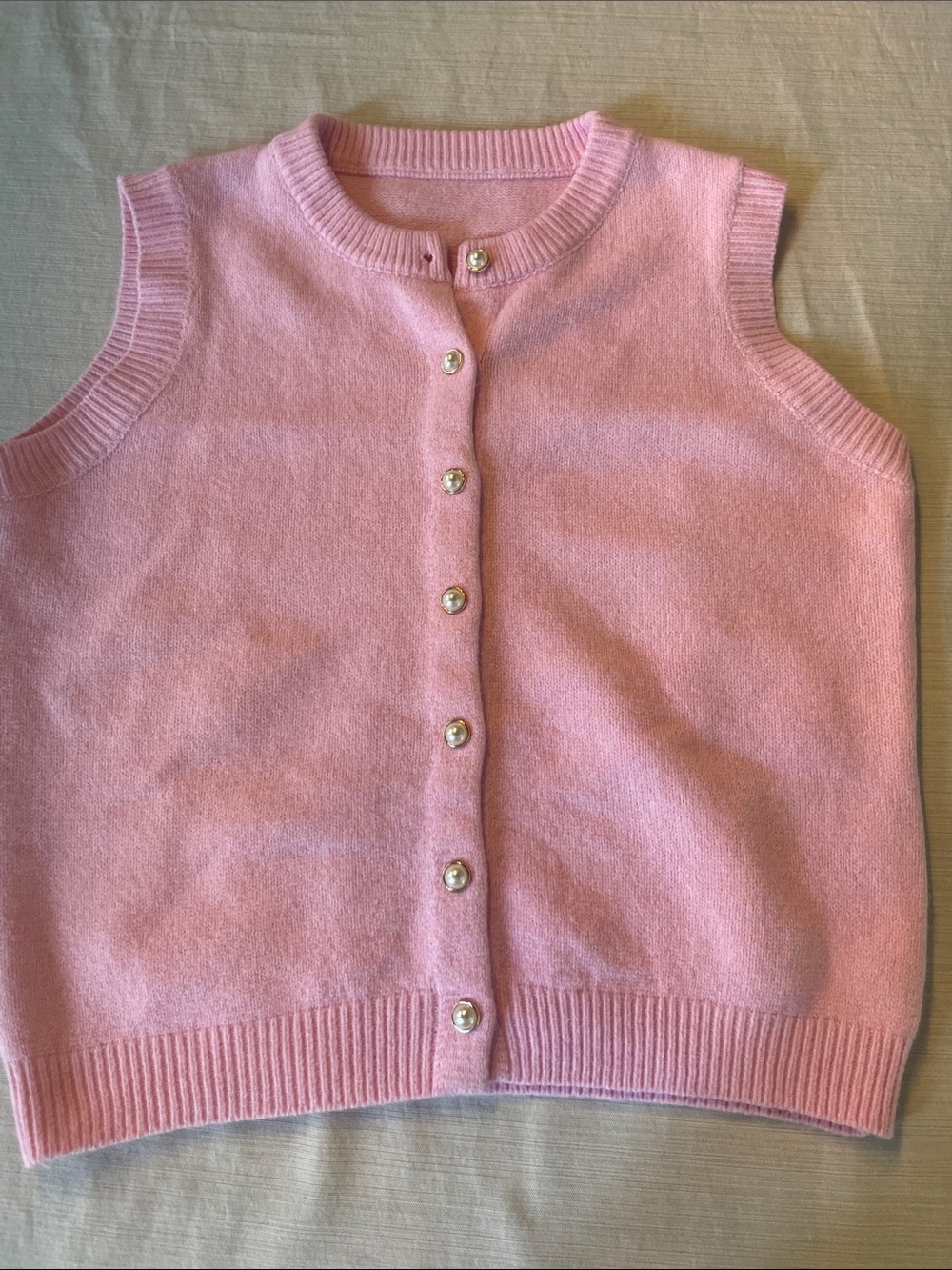 SHEIN Pink Pearl-Button Knit Vest
